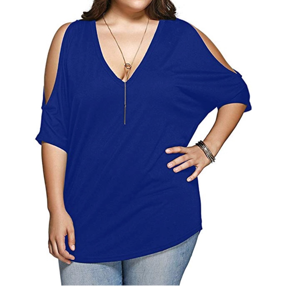 Beautiful women plus size v neck short sleeve top - Picture 6 of 7